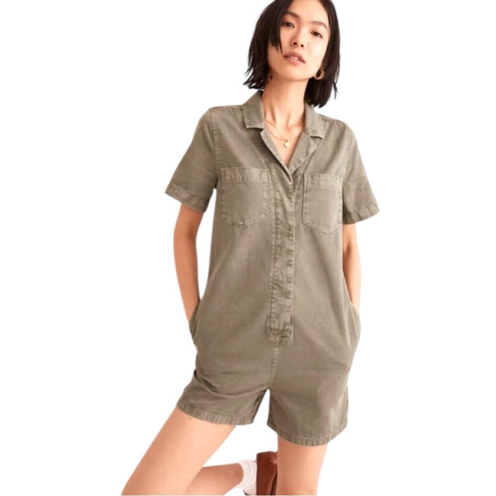 Madewell Green Garment Dyed Relaxed Coverall Romper